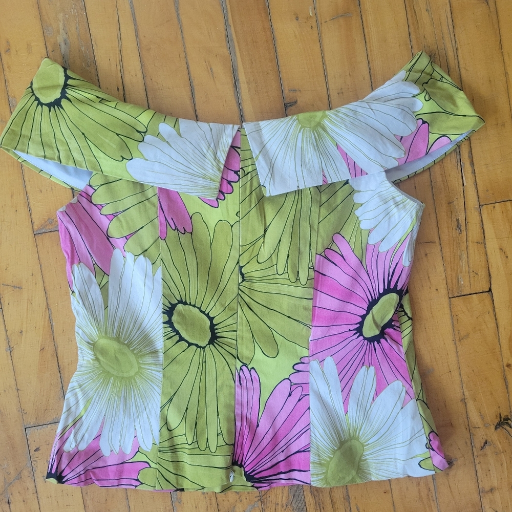 Joseph Ribkoff Floral Off-Shoulder Blouse - Green, Pink, White - Picture 2 of 3